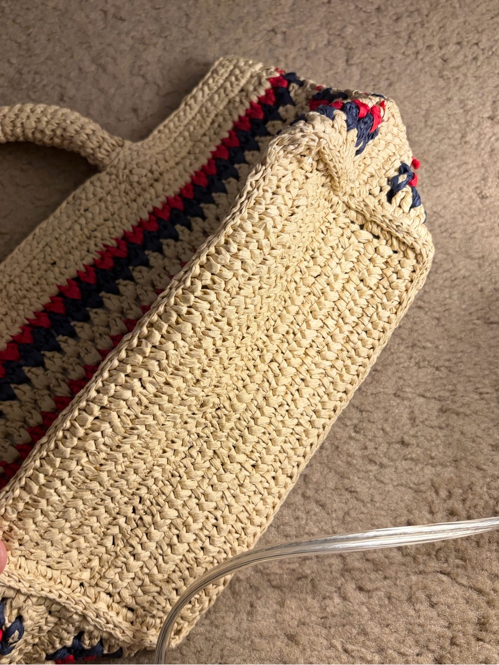 Madewell 🤎❤️💙 the Woven mini tote Summer Bag - red navy stripes NWT - Picture 4 of 7